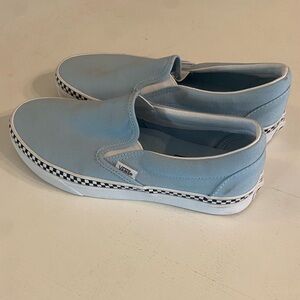 Baby blue vans with checkered sides